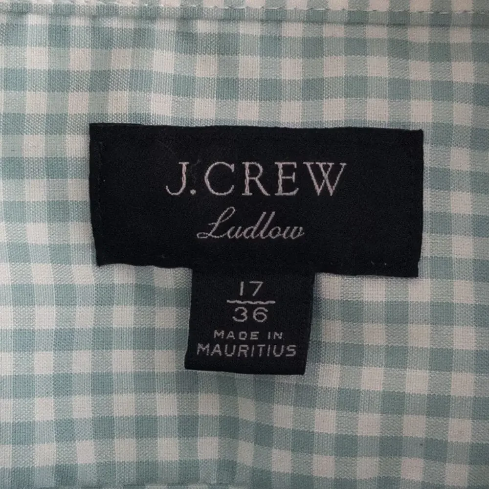 J. Crew Ludlow Green and White Gingham Casual Button Down Shirt Size 17/36
